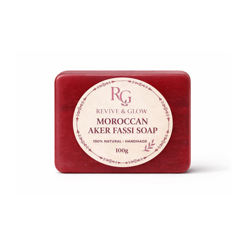 Aker Fassi soap bar with a beige label on a white background