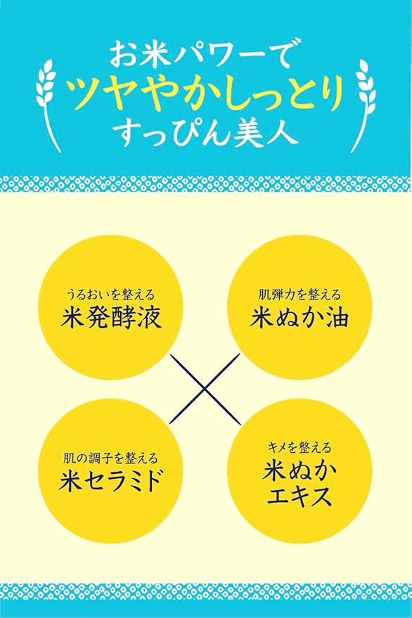 Product packaging with Japanese text and four yellow circles on a blue and beige background