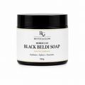 Revive & Glow Moroccan Black Beldi Soap 100g with luxury white label on white background.