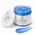 Revive & Glow Moroccan Nila Scrub 300g in an open blue jar with white lid, showcasing the exfoliating scrub texture on a white background.