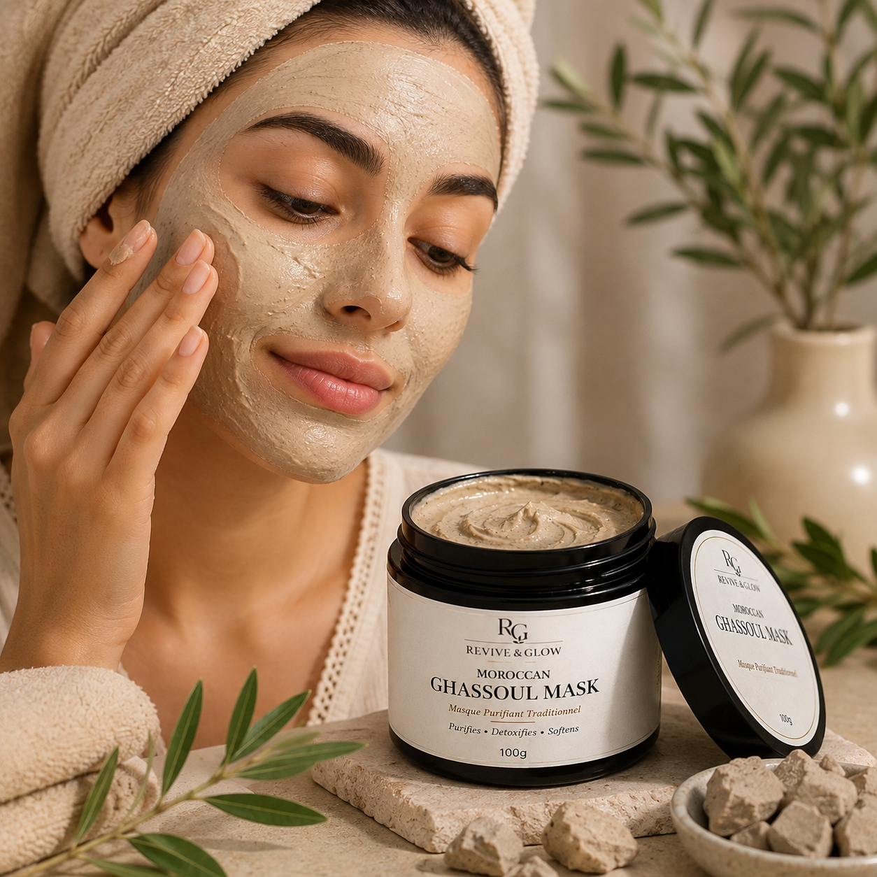 Ghassoul Face & Body Mask – Moroccan Cleansing Clay Mask (100g)