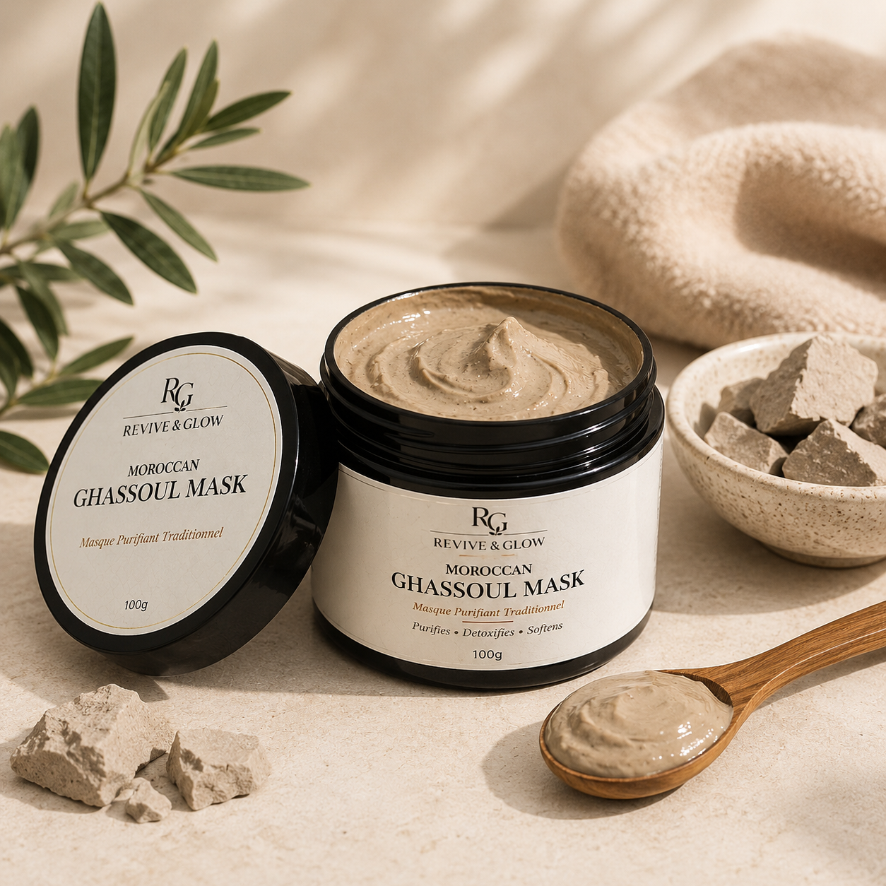 Ghassoul Face & Body Mask – Moroccan Cleansing Clay Mask (100g)