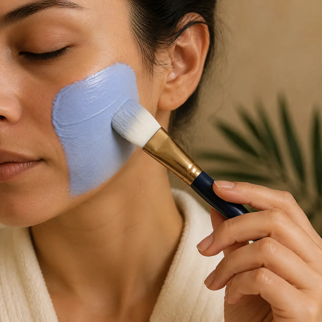 Applying a thin even layer of a Nila face mask
