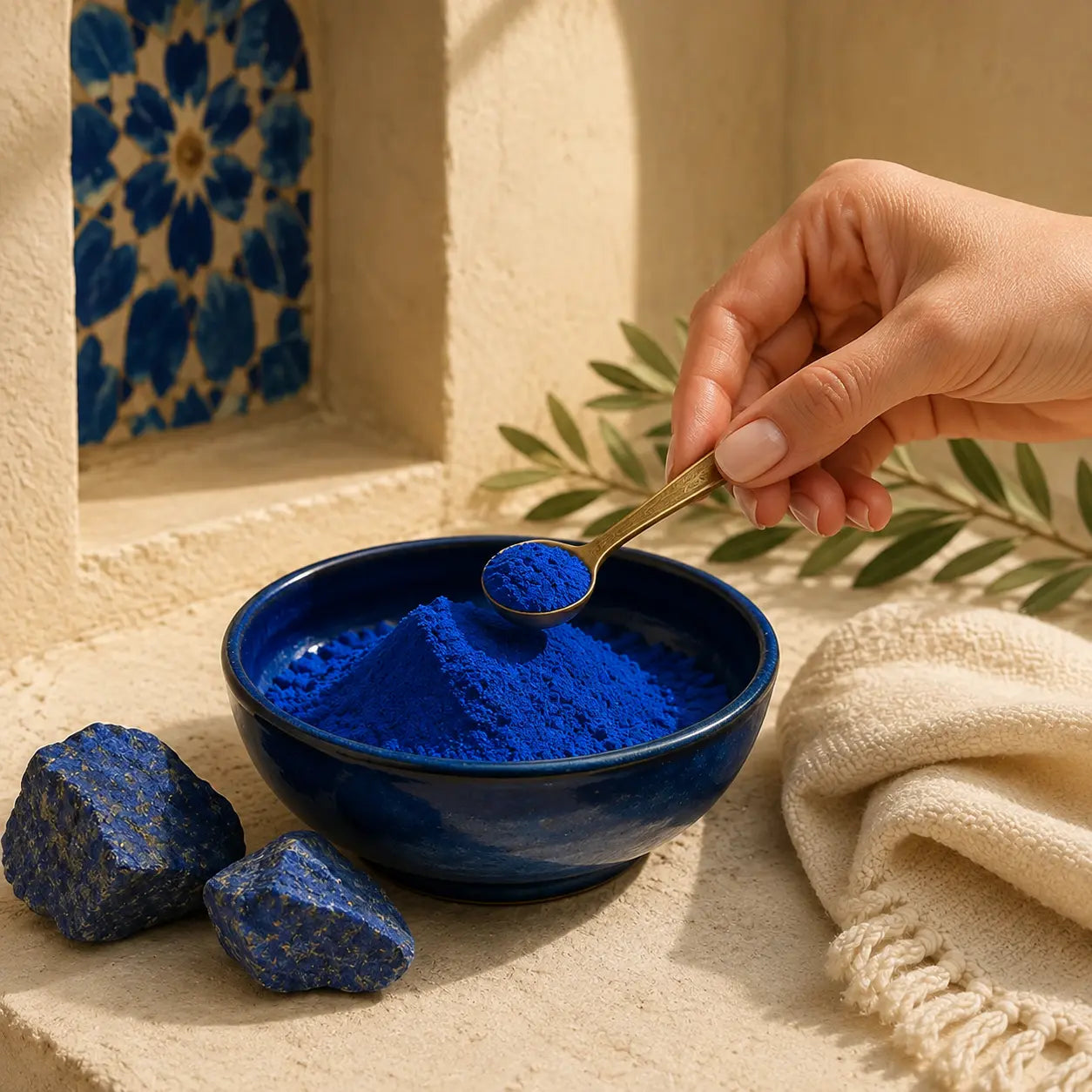 Measuring one quarter teaspoon of Nila Powder